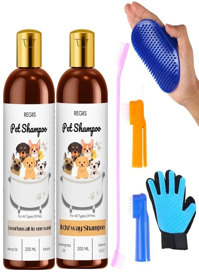 REGIIS Pet Grooming Kit, 200ml Dog Shampoo Set with Grooming Glove, All-in-One Wash and Itch Away Formula, Includes Finger Brushes(PACK OF 5) - Image 1